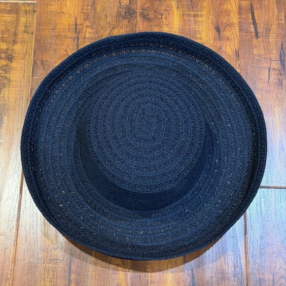 Vintage KOKIN New York Black Woven Straw Wide Adjustable Brim One Size Sun Hat main image 12